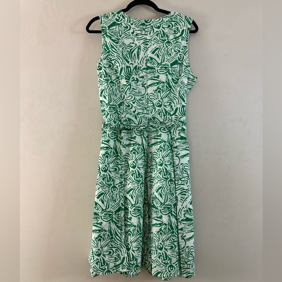 George Green Floral Print V Neck Sleeveless Belted Dress - Size 12 - Picture 4 of 7